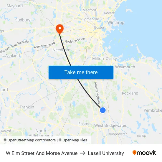 W Elm Street And Morse Avenue to Lasell University map