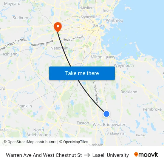 Warren Ave And West Chestnut St to Lasell University map