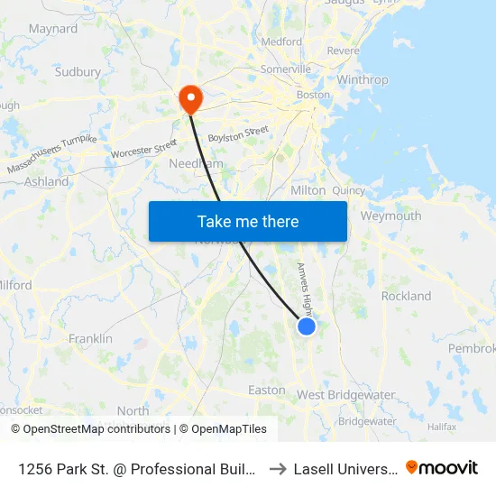 1256 Park St. @ Professional Building to Lasell University map