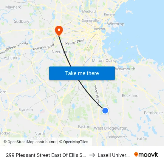 299 Pleasant Street East Of Ellis Street to Lasell University map