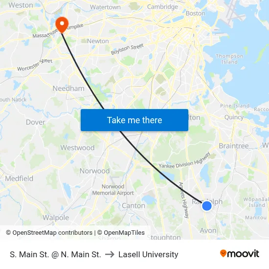 S. Main St. @ N. Main St. to Lasell University map