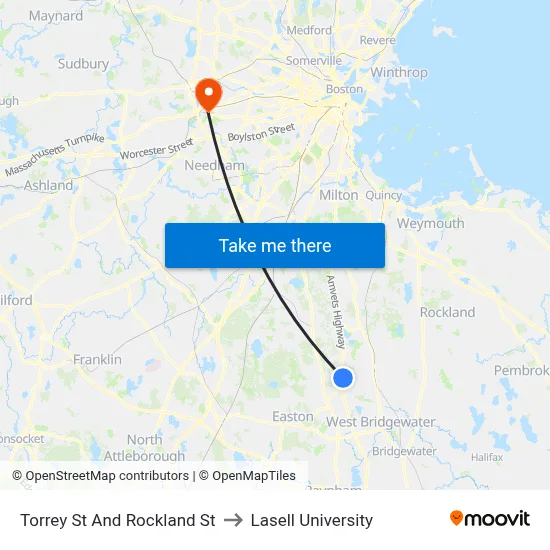 Torrey St And Rockland St to Lasell University map