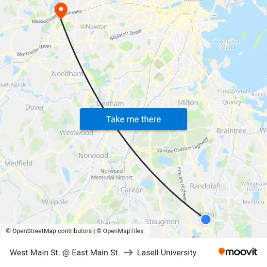 West Main St. @ East Main St. to Lasell University map