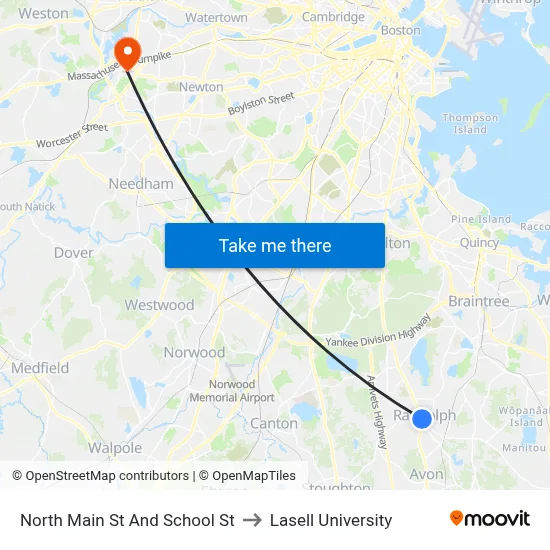North Main St And School St to Lasell University map