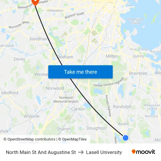 North Main St And Augustine St to Lasell University map