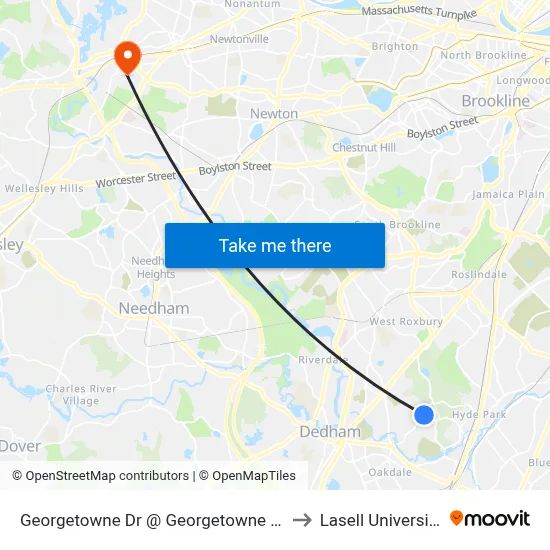 Georgetowne Dr @ Georgetowne Pl to Lasell University map