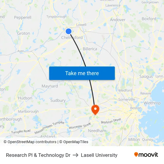 Research Pl & Technology Dr to Lasell University map