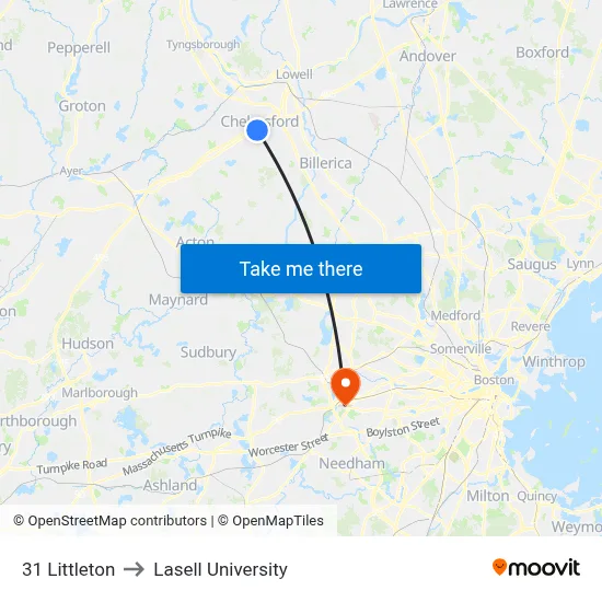 31 Littleton to Lasell University map