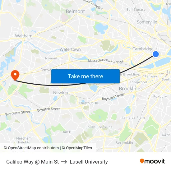 Galileo Way @ Main St to Lasell University map