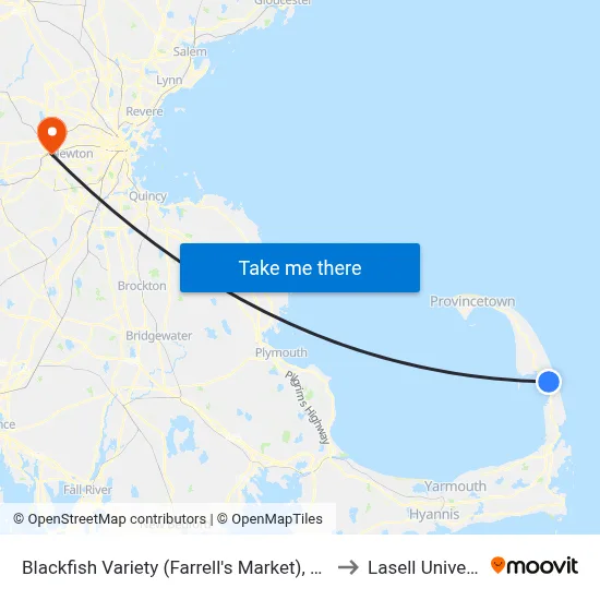 Blackfish Variety (Farrell's Market), Wellfleet to Lasell University map