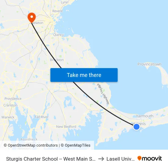 Sturgis Charter School -- West Main Street, Hyannis to Lasell University map