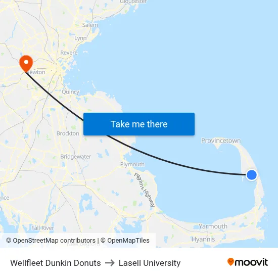 Wellfleet Dunkin Donuts to Lasell University map