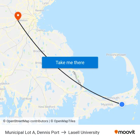 Municipal Lot A, Dennis Port to Lasell University map