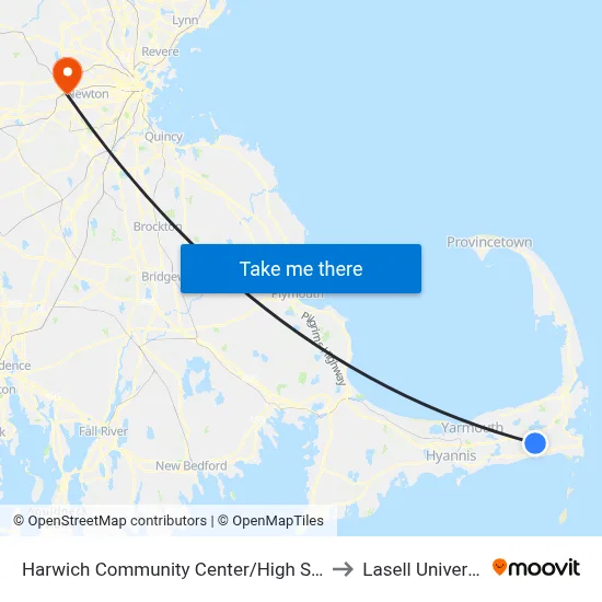 Harwich Community Center/High School to Lasell University map