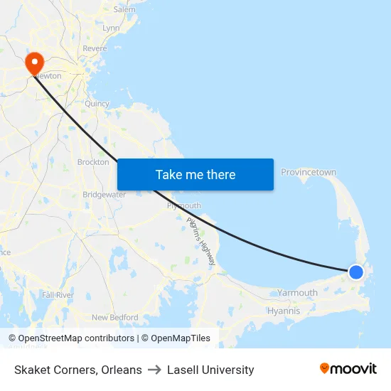 Skaket Corners, Orleans to Lasell University map