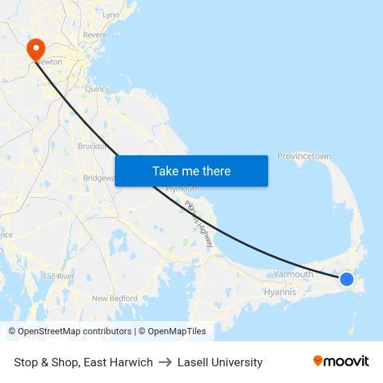 Stop & Shop, East Harwich to Lasell University map