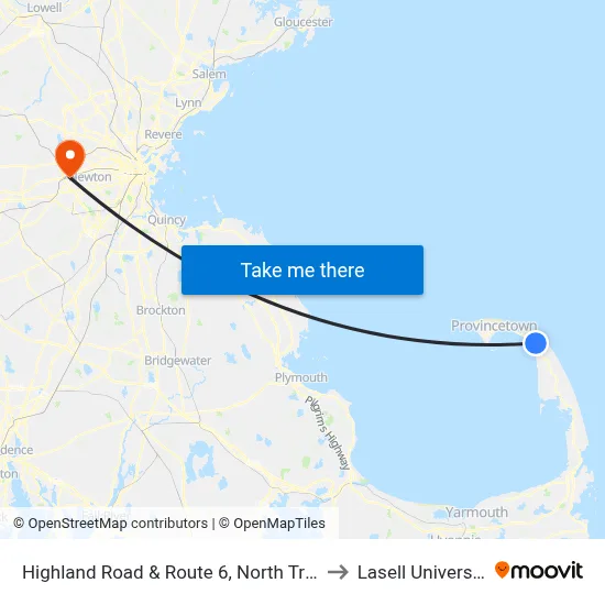 Highland Road & Route 6, North Truro to Lasell University map