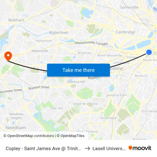 Copley - Saint James Ave @ Trinity Pl to Lasell University map