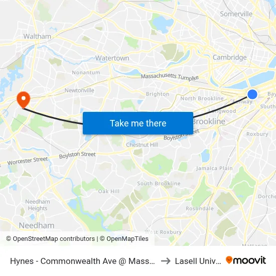 Hynes - Commonwealth Ave @ Massachusetts Ave to Lasell University map