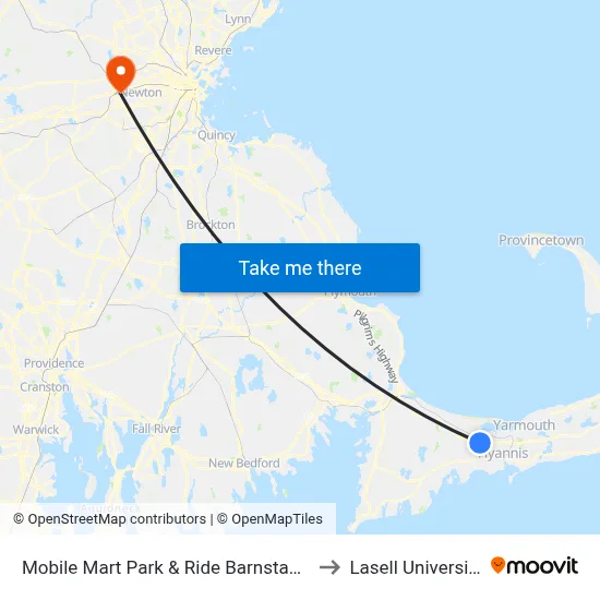 Mobile Mart Park & Ride Barnstable to Lasell University map
