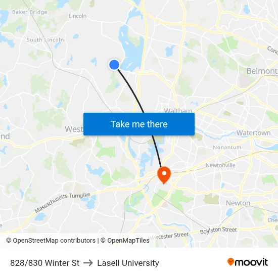 828/830 Winter St to Lasell University map
