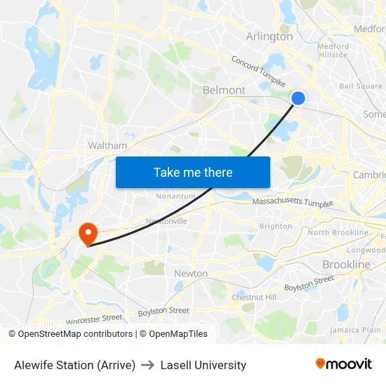 Alewife Station (Arrive) to Lasell University map