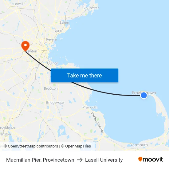 Macmillan Pier, Provincetown to Lasell University map