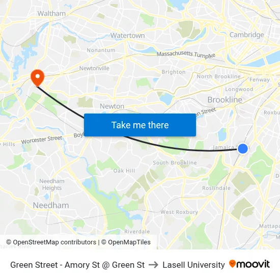Green Street - Amory St @ Green St to Lasell University map