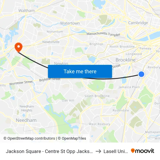 Jackson Square - Centre St Opp Jackson Square Busway to Lasell University map