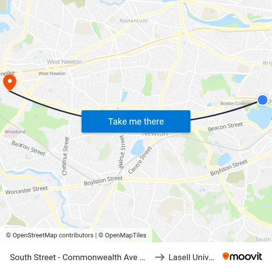 South Street - Commonwealth Ave @ South St to Lasell University map
