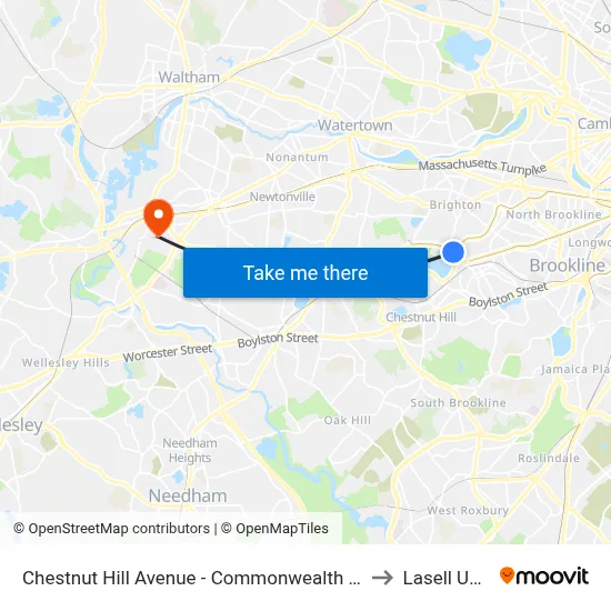 Chestnut Hill Avenue - Commonwealth Ave @ Chestnut Hill Ave to Lasell University map
