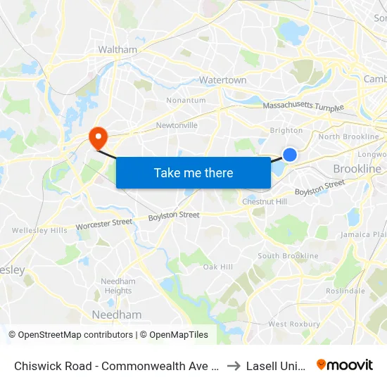 Chiswick Road - Commonwealth Ave @ Chiswick Rd to Lasell University map