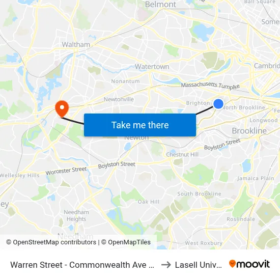 Warren Street - Commonwealth Ave @ Kelton St to Lasell University map