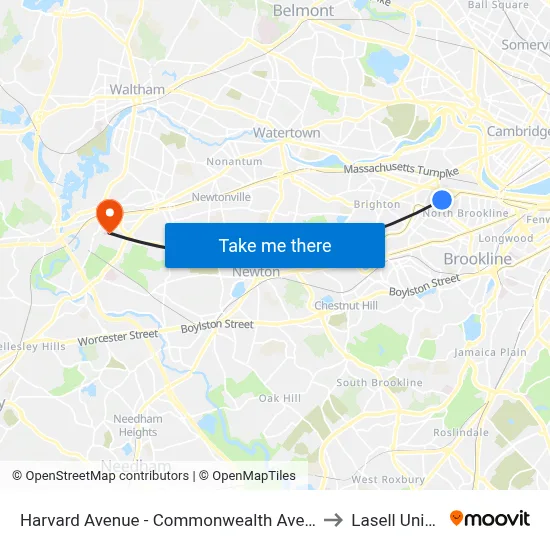 Harvard Avenue - Commonwealth Ave @ Harvard Ave to Lasell University map