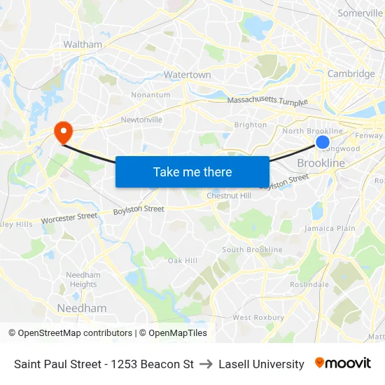 Saint Paul Street - 1253 Beacon St to Lasell University map