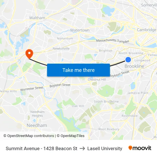 Summit Avenue - 1428 Beacon St to Lasell University map