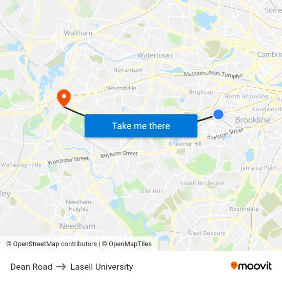 Dean Road to Lasell University map