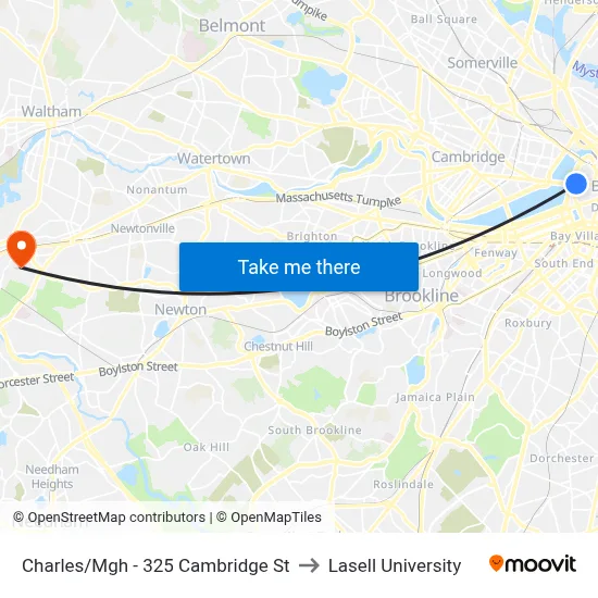 Charles/Mgh - 325 Cambridge St to Lasell University map