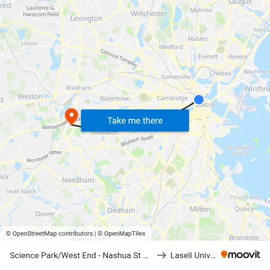 Science Park/West End - Nashua St @ Leverett Cir to Lasell University map
