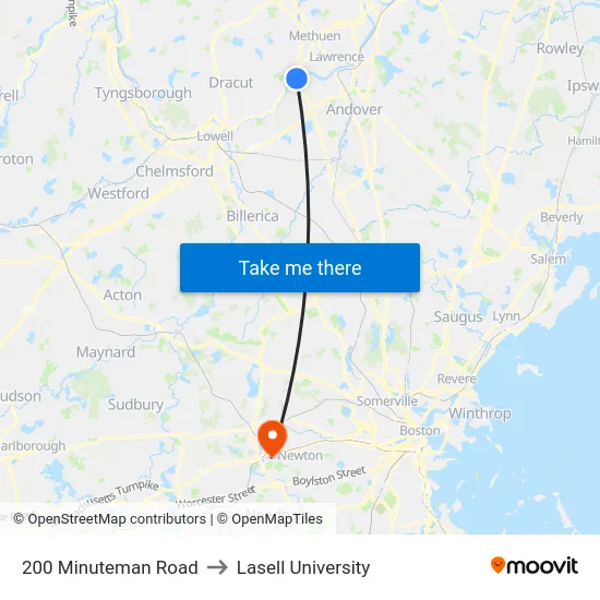 200 Minuteman Road to Lasell University map