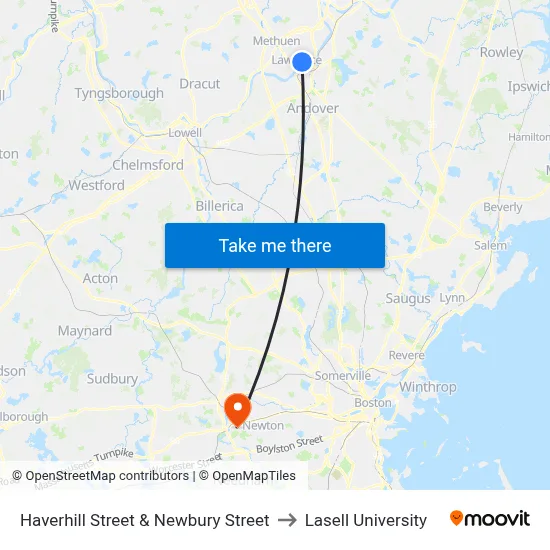 Haverhill Street & Newbury Street to Lasell University map