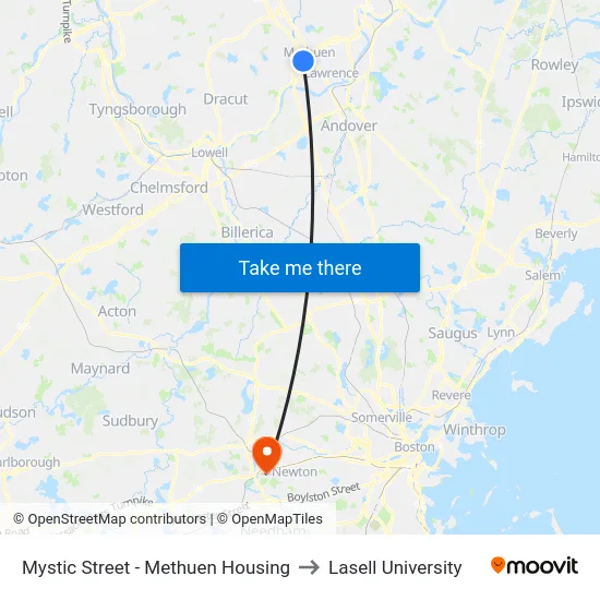 Mystic Street - Methuen Housing to Lasell University map