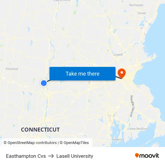 Easthampton Cvs to Lasell University map