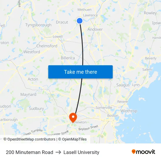 200 Minuteman Road to Lasell University map