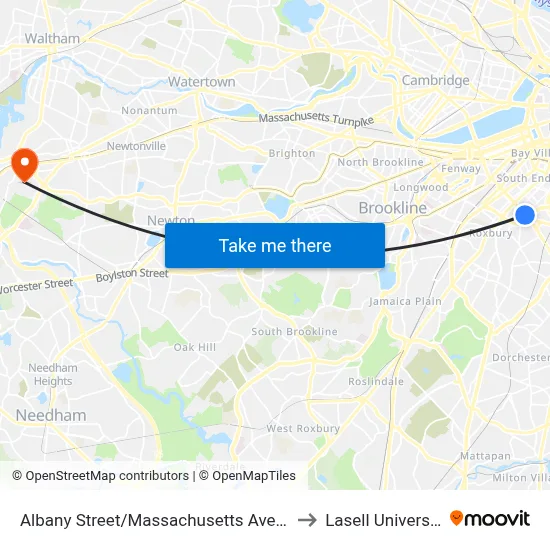 Albany Street/Massachusetts Avenue to Lasell University map