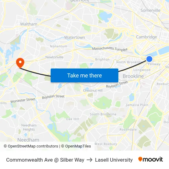 Commonwealth Ave @ Silber Way to Lasell University map