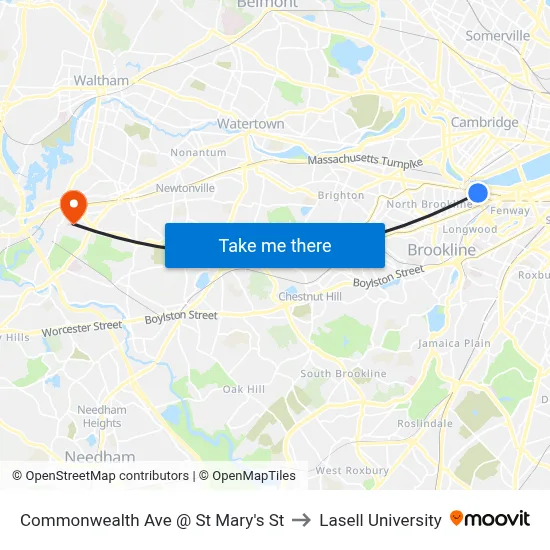 Commonwealth Ave @ St Mary's St to Lasell University map