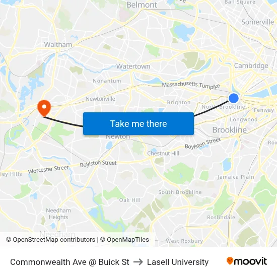 Commonwealth Ave @ Buick St to Lasell University map