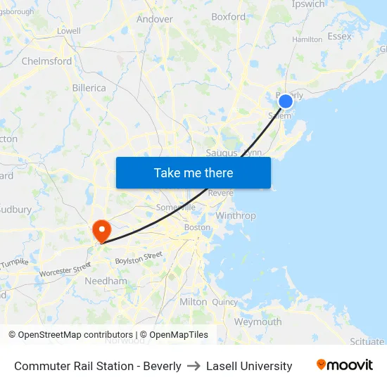 Commuter Rail Station - Beverly to Lasell University map