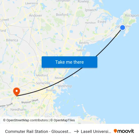 Commuter Rail Station - Gloucester to Lasell University map